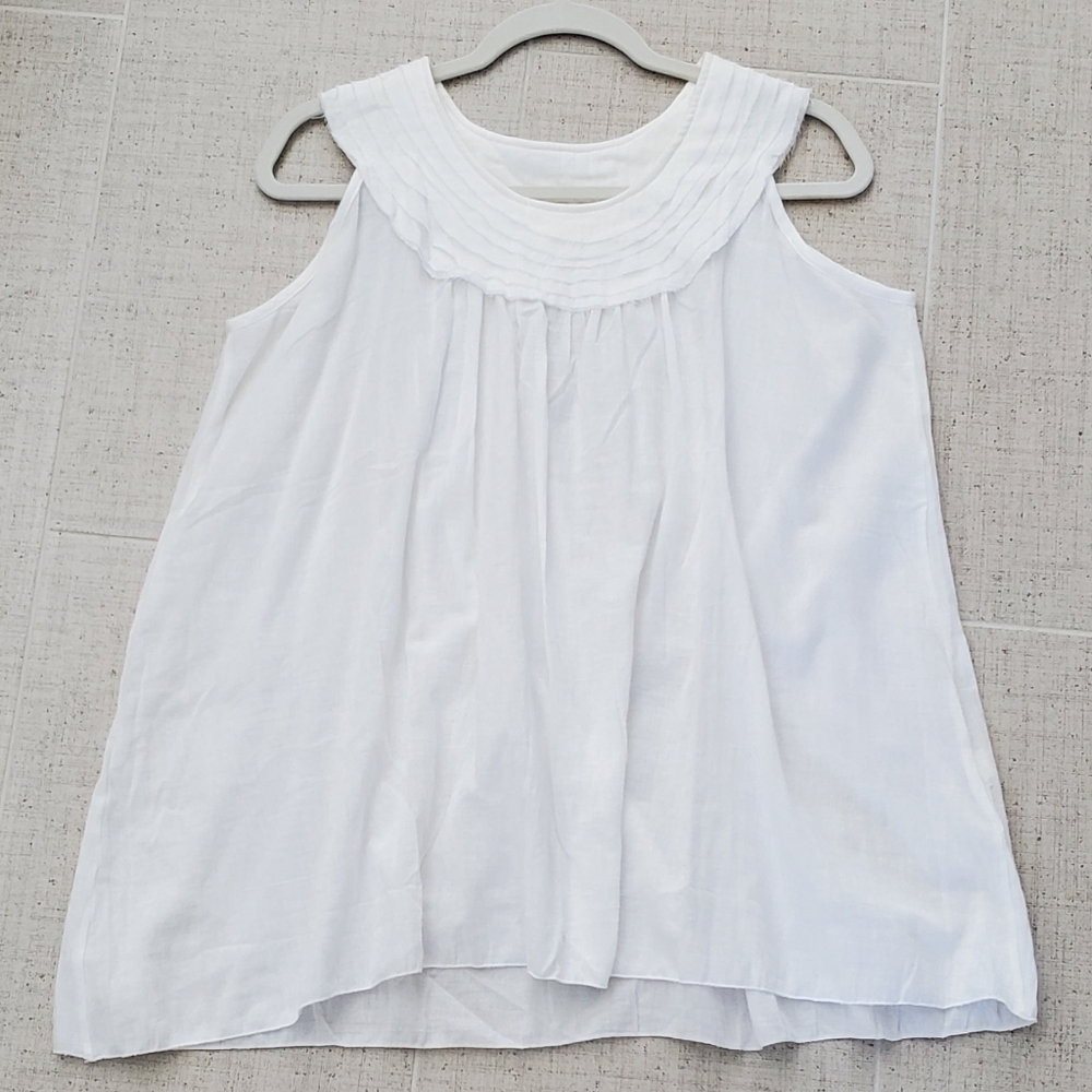 Crisp White 100% Cotton Gauzy Light Flowy Babydoll Sleeveless Top, Wm M/L, EUC